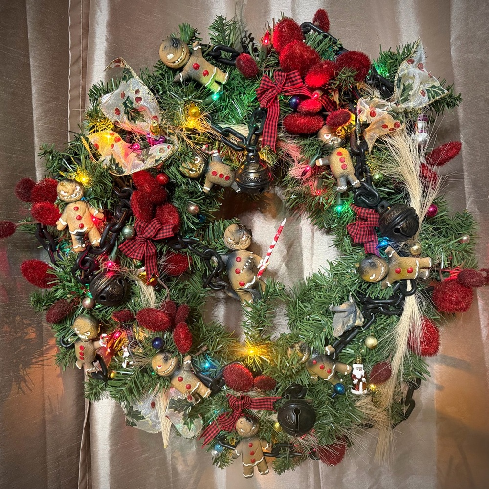 Krampus Burnt Gingerbread Man 18” Wreath Gothic Decor